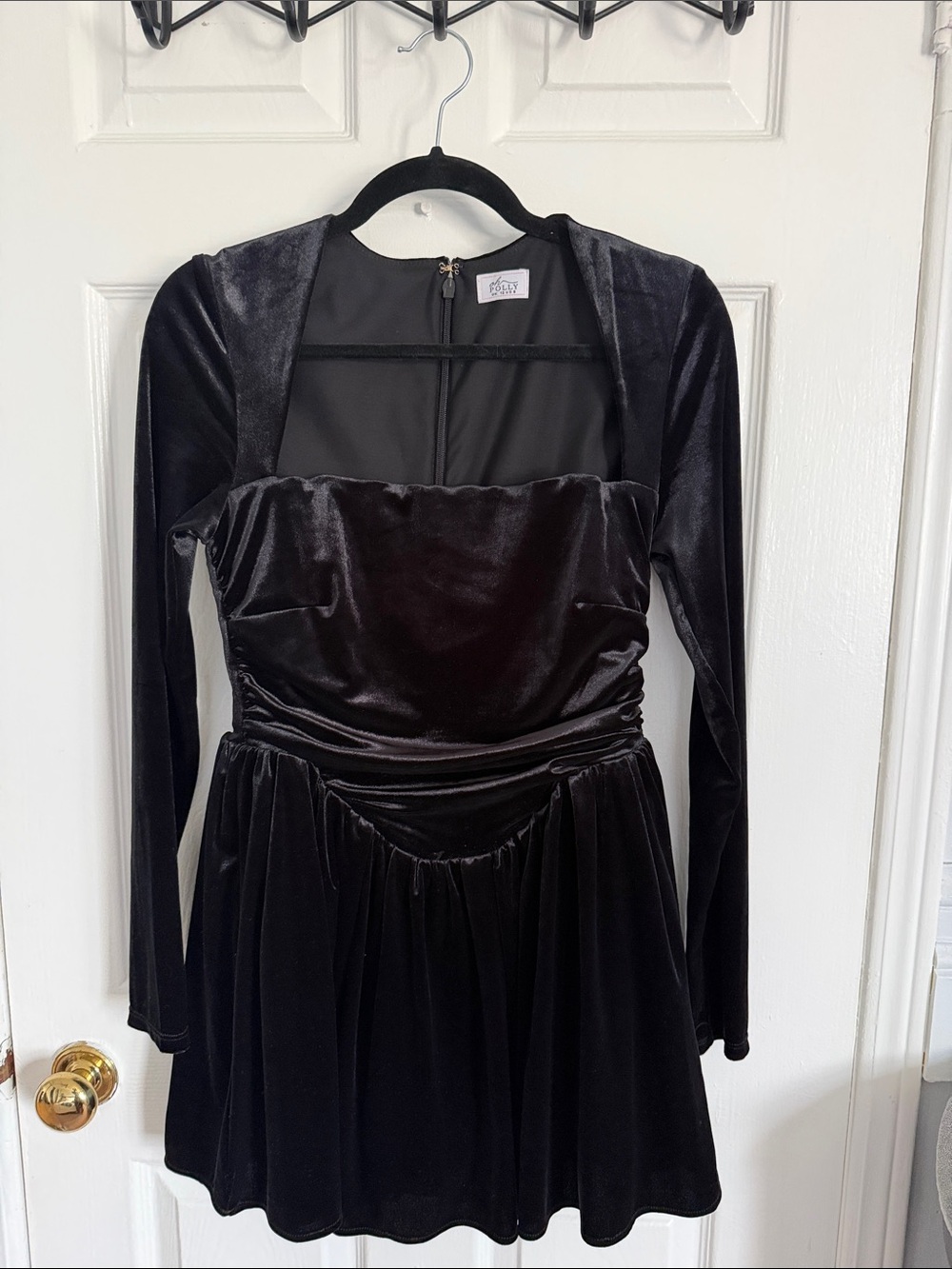 Oh Polly Black Velvet Long Sleeve Mini Dress
